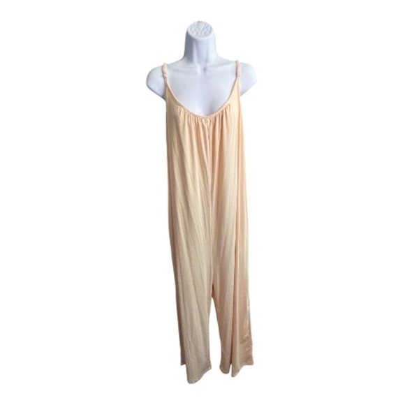 Pants - EUC women’s tan adjustable spaghetti strap jumpsuit | size XL